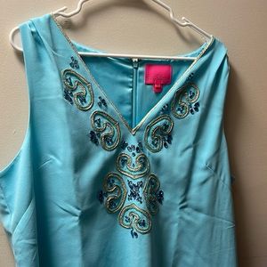 Turquoise Lilly Pulitzer dress.